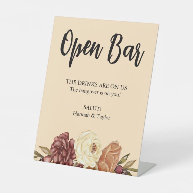 Elegant Fall Floral Wedding Pedestal Sign (Front)