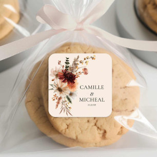 Elegant Fall Floral Wedding Square Sticker