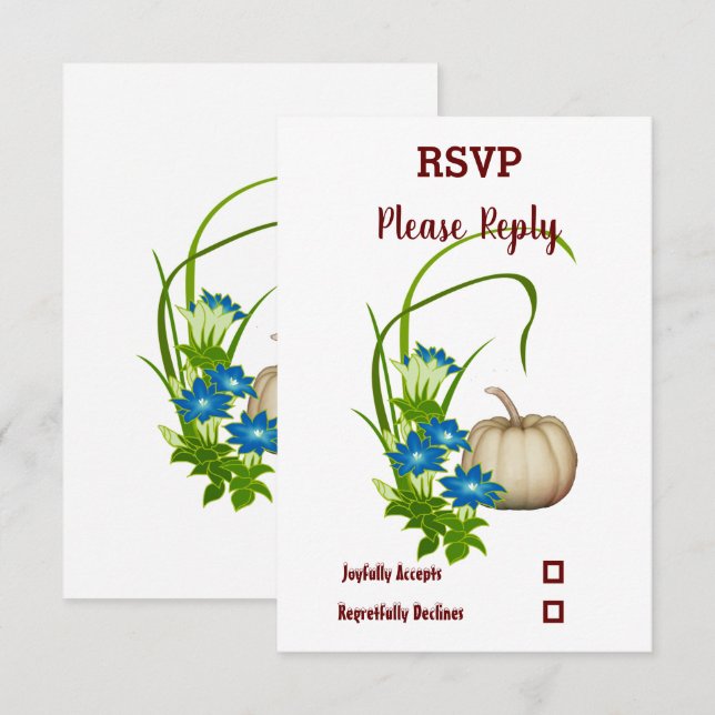 Elegant Fall Floral White Pumpkin Wedding  RSVP Card (Front/Back)