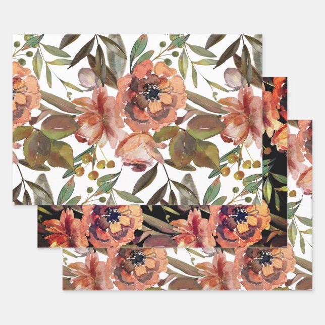 Elegant Fall Floral Wrapping Paper Sheet (Set)
