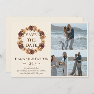 Elegant Fall Floral Wreath 3 Photo Collage Save The Date