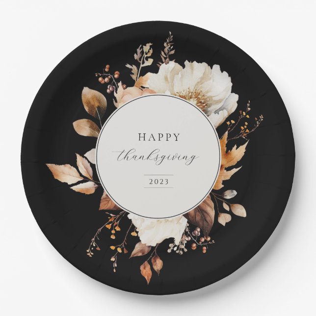 Elegant Fall Floral Wreath Paper Plate (Front)