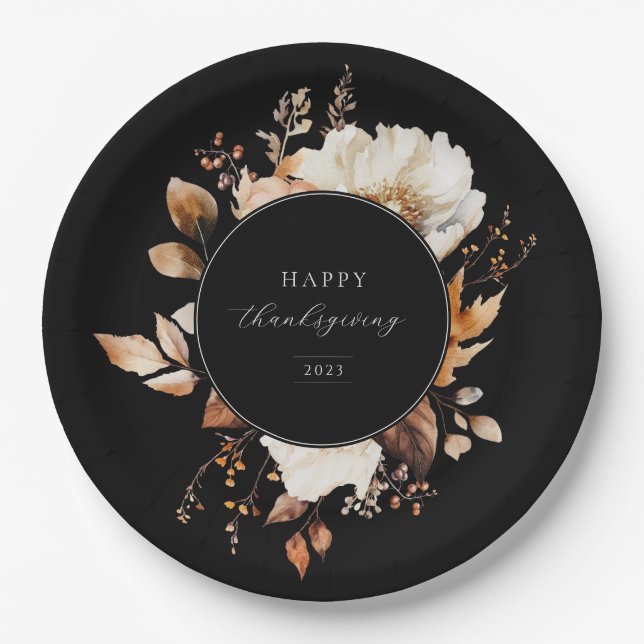 Elegant Fall Floral Wreath Paper Plate (Front)