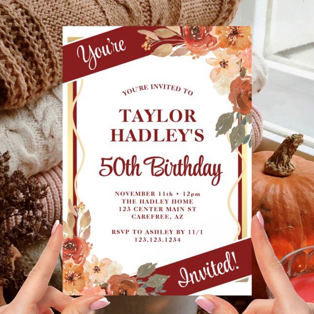 Elegant Fall Florals 50th Birthday Invitation (Creator Uploaded)