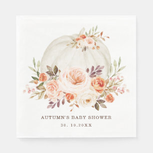 Elegant Fall Flower Pumpkin Baby Shower Birthday Napkin