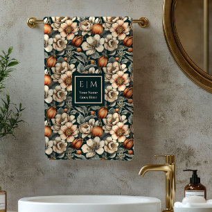 Elegant Fall Flowers Sage Copper Custom Bath Towel