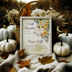 Elegant Fall Gold Floral Pumpkin Diaper Raffle Poster