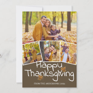 Elegant Fall Happy thanksgiving family 4 Photo Holiday Card