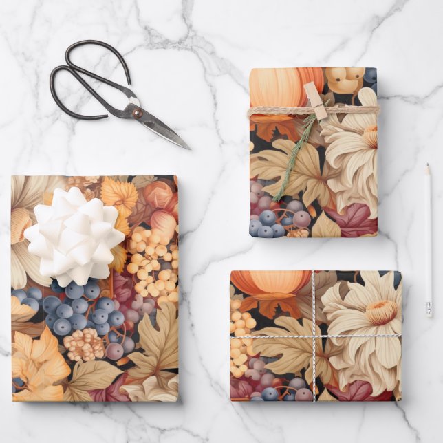 Elegant fall harvest pattern stylish chic wrapping paper sheet (Front)
