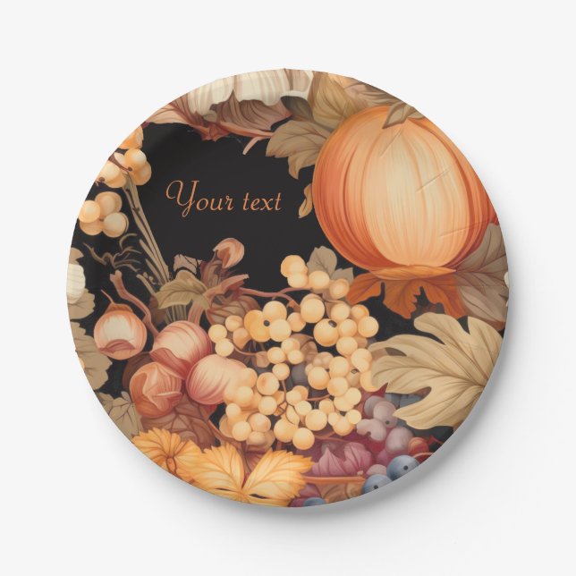 Elegant fall harvest personalised stylish paper plate (Front)