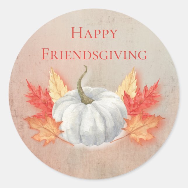 Elegant Fall Harvest Pumpkin Happy Friendsgiving Classic Round Sticker (Front)