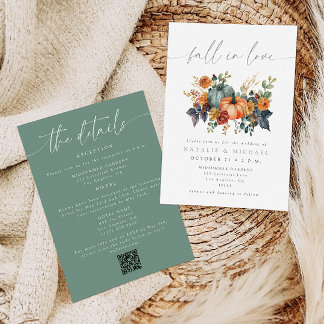 Elegant Fall in Love All in One QR Code Wedding Invitation
