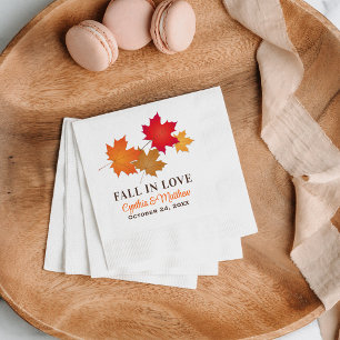 Elegant Fall in Love Autumn Leaves Wedding Napkin