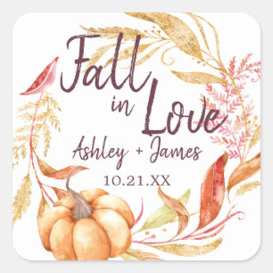 Elegant Fall in Love Autumn Wedding Monogram Square Sticker