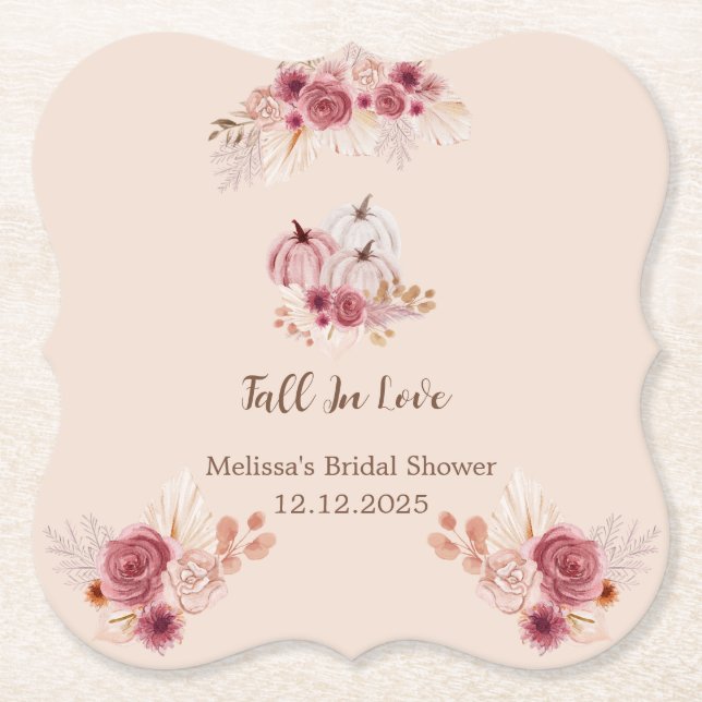 Elegant Fall In Love Boho Bridal Shower Paper Coaster (Front)