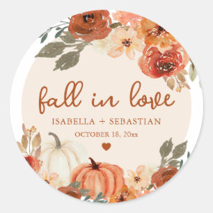 Elegant Fall in Love Boho Pumpkin Wedding Classic Round Sticker