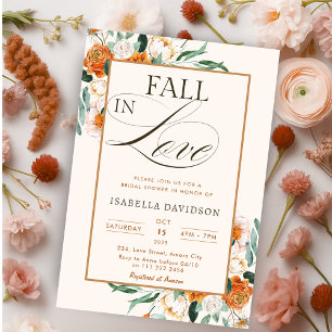 Elegant Fall in Love Bridal Shower Floral Autumn Invitation