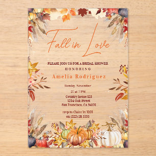 Elegant Fall in Love Bridal Shower Pumpkin Flowers Acrylic Invitations