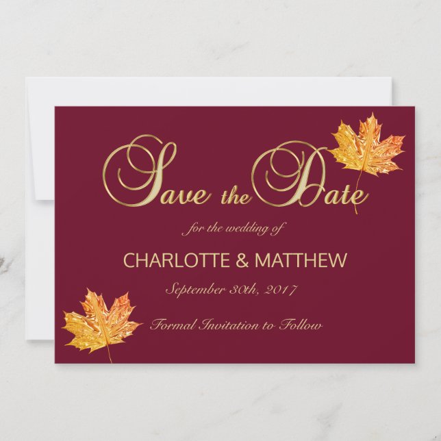 Elegant FALL in LOVE Burgundy Marsala Wedding  Save The Date (Front)