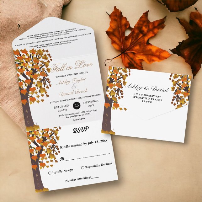 Elegant Fall in Love Carved Tree Autumn Wedding All In One Invitation (Creator Uploaded)