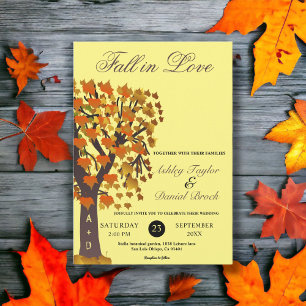 Elegant Fall in Love Carved Tree Autumn Wedding Invitation