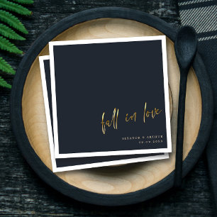 Elegant Fall in Love   Gold Script Wedding Napkin