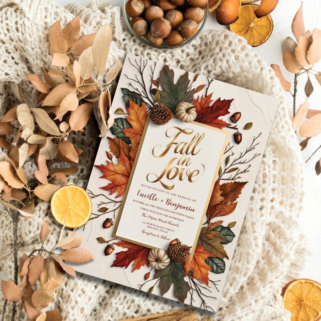 Elegant Fall in Love Golden Autumn Wedding Invitation (Creator Uploaded)