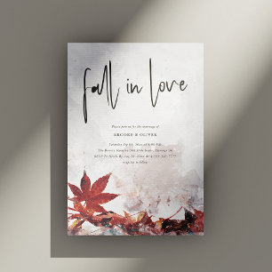 Elegant 'Fall in Love' Maple Leaves Wedding Invitation