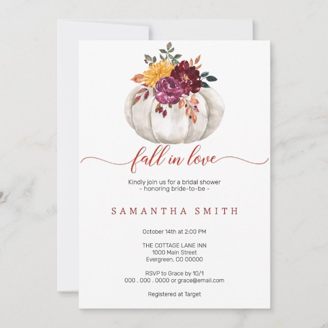 Elegant fall in love pumpkin bridal shower invitation (Front)