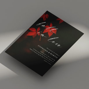 Elegant 'Fall in Love' Red Maple Leaves Wedding Invitation