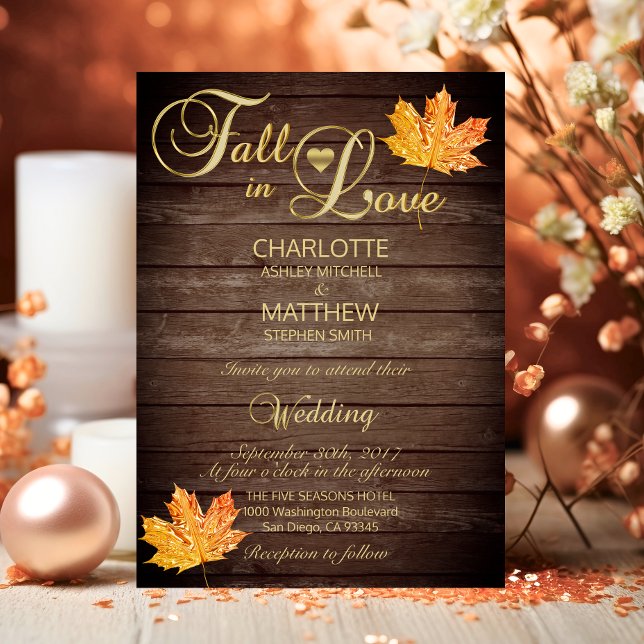 Elegant FALL in LOVE Rustic Wood Wedding Invitation (Elegant FALL in LOVE Rustic Wood Wedding Invitation)