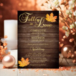 Elegant FALL in LOVE Rustic Wood Wedding Invitation<br><div class="desc">For that fall / autumn wedding theme, these gorgeous Rustic wood and gold invitation template cards are easy to edit. FALL IN LOVE in gold topography design and gold orange metallic leaf gives these cards an extra touch of elegance. Back of card has faux gold heart with bride and groom's...</div>