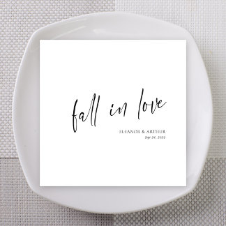 Elegant Fall in Love Script Minimalist Wedding Napkin