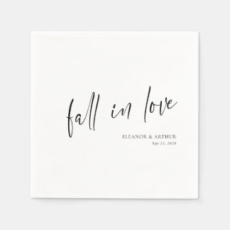 Elegant Fall in Love Script Minimalist Wedding Napkin