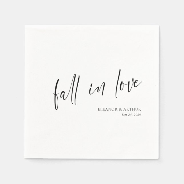 Elegant Fall in Love Script Minimalist Wedding Napkin (Front)