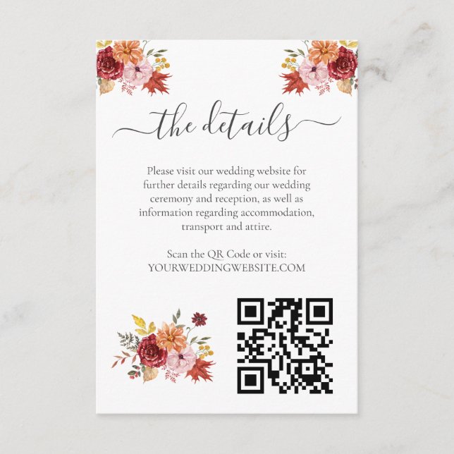 Elegant Fall Leaves Autumn Wedding  Enclosure Card (Front)