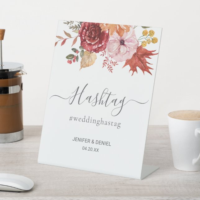 Elegant Fall Leaves Autumn Wedding Hashtag Sign (In SItu)