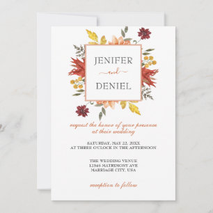 Elegant Fall Leaves Autumn Wedding Invitation