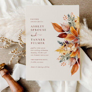 Elegant Fall Leaves Autumn Wedding Invitation
