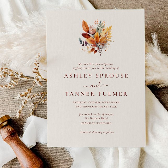Elegant Fall Leaves Autumn Wedding Invitation (Creator Uploaded)