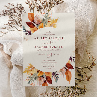 Elegant Fall Leaves Autumn Wedding Invitation