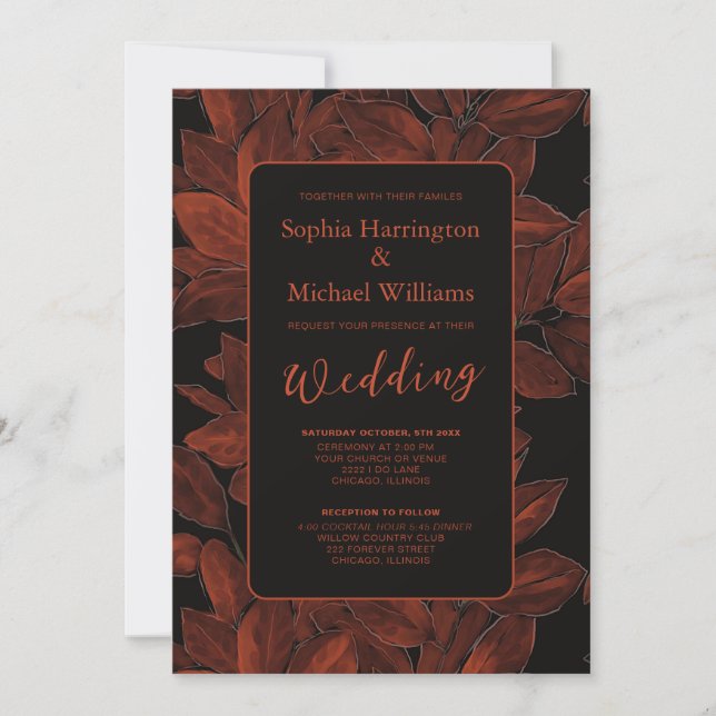 Elegant Fall Leaves Autumn Wedding Invite QR Code (Front)