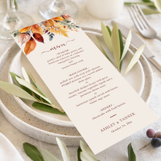 Elegant Fall Leaves Autumn Wedding Menu