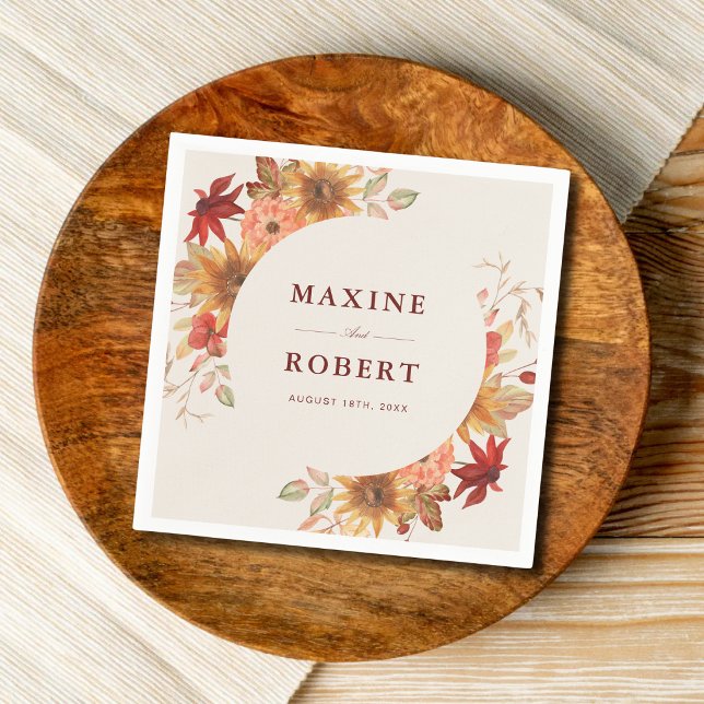 Elegant Fall Leaves Autumn Wedding Napkin (Elegant fall leaves wedding napkins add warm autumn charm to your celebration.)