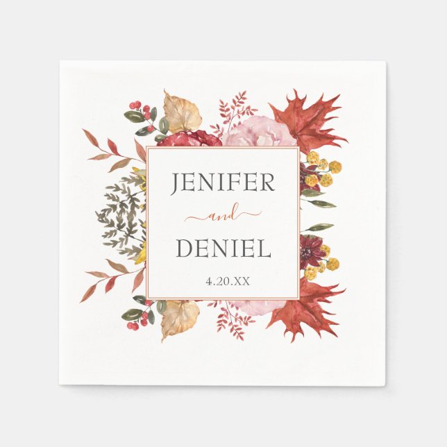 Elegant Fall Leaves Autumn Wedding  Napkin (Front)