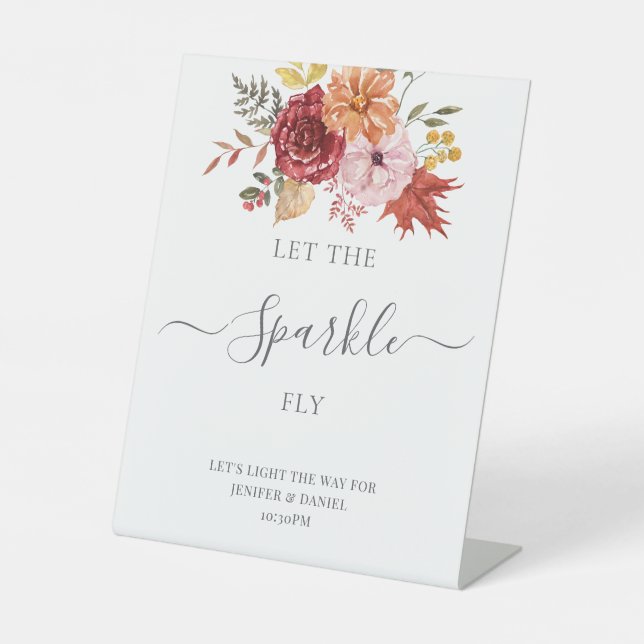 Elegant Fall Leaves Autumn Wedding  Pedestal Sign (Front)