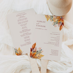 Elegant Fall Leaves Autumn Wedding Program Hand Fan