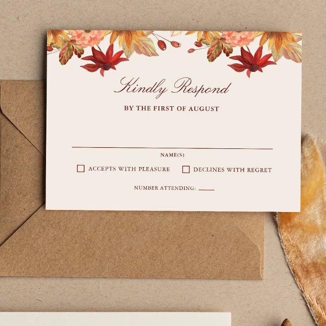 Elegant Fall Leaves Autumn Wedding RSVP Card (Elegant fall leaves autumn wedding RSVP card with warm autumn charm.)