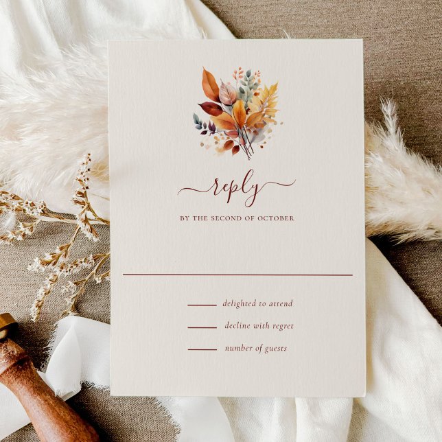 Elegant Fall Leaves Autumn Wedding RSVP Card (Creator Uploaded)