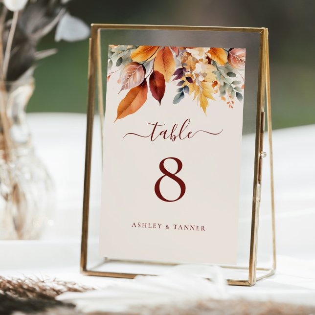 Elegant Fall Leaves Autumn Wedding Table Number (Creator Uploaded)